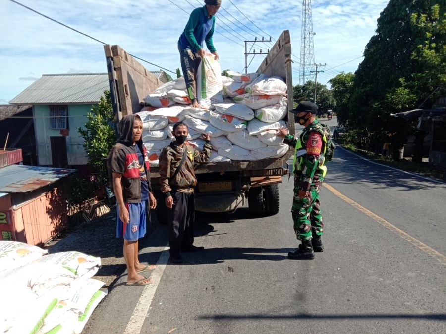 Babinsa Kodim 1002/Hulu Sungai Tengah Dampingi Distribusi Pupuk  Kepada Petani