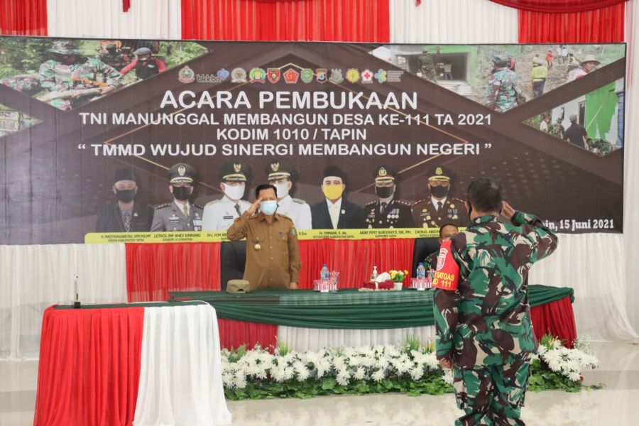 Pembukaan TMMD Ke-111 Kodim 1010/Tapin Berlangsung Sederhana Dengan menerapkan prokes