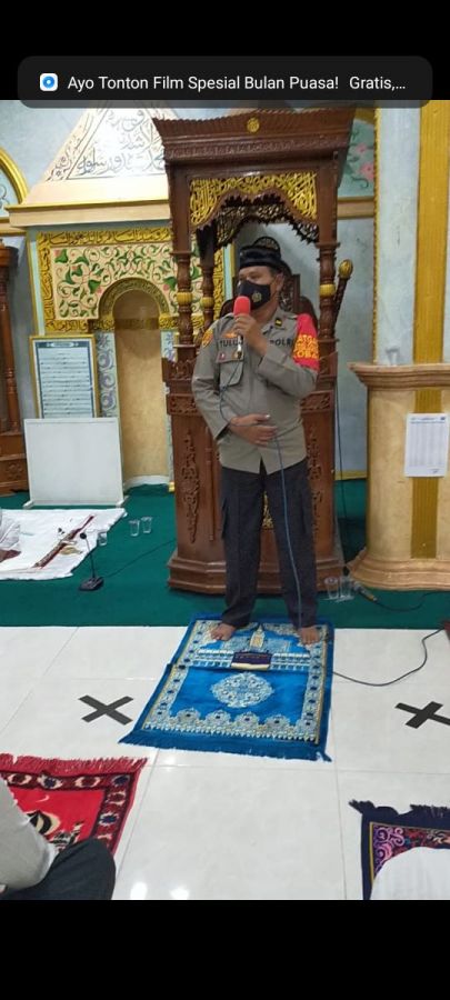 Polres Kobar menghimbauanbagar Patuhi Prokes dan Jauhi Narkotika Saat Sholat Taraweh Dimasjid
